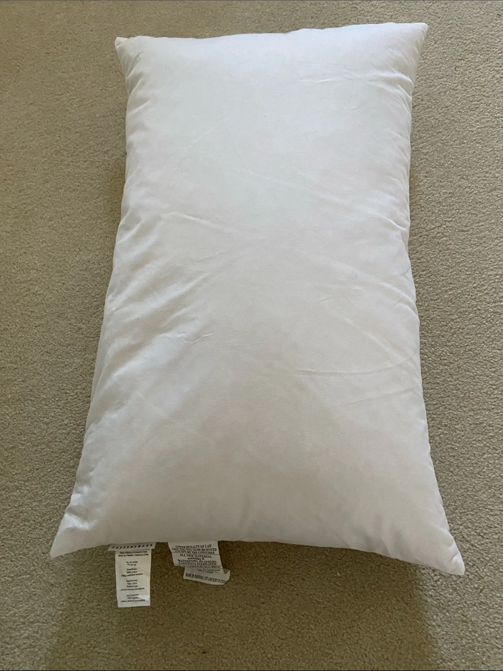 Pottery Barn White Bedding Pillow - size16x26 feather Fill , 100% cotton, new